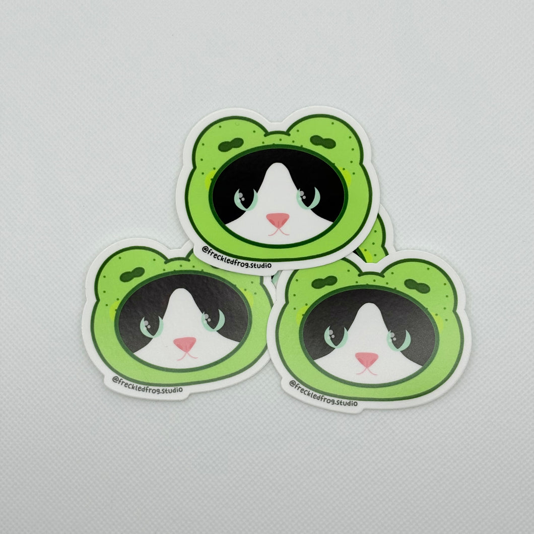 Cat with Froggy Hat Vinyl Sticker