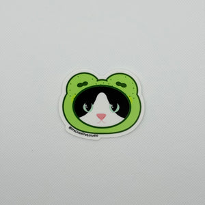 Cat with Froggy Hat Vinyl Sticker