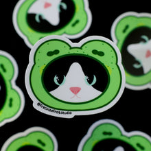 Load image into Gallery viewer, Cat with Froggy Hat Vinyl Sticker
